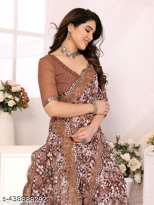Women's Floral Printed Party Wear Trending Georgette Saree New Collection
