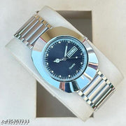 Vintage Radd Design Day & Date Working Display Blue Dial| Silver Plated | Studded | 3D Cut Glass | Stainless Steel Chain | Analog Watch For - Men