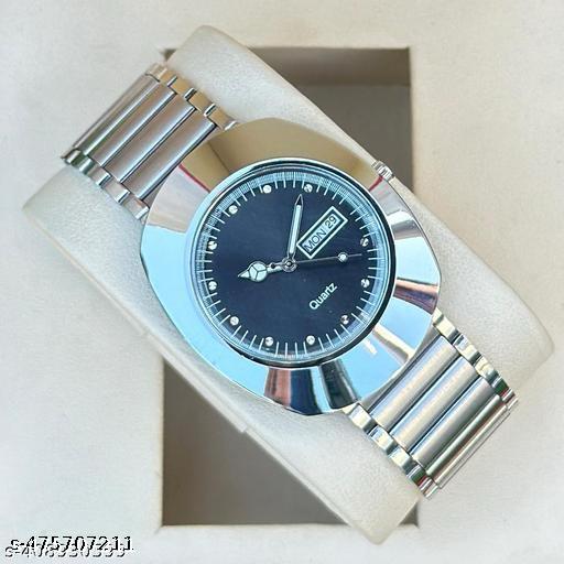 Vintage Radd Design Day & Date Working Display Blue Dial| Silver Plated | Studded | 3D Cut Glass | Stainless Steel Chain | Analog Watch For - Men