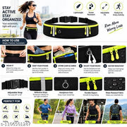 Running Belt Waist Bag with 3 Zipper Pockets, Black