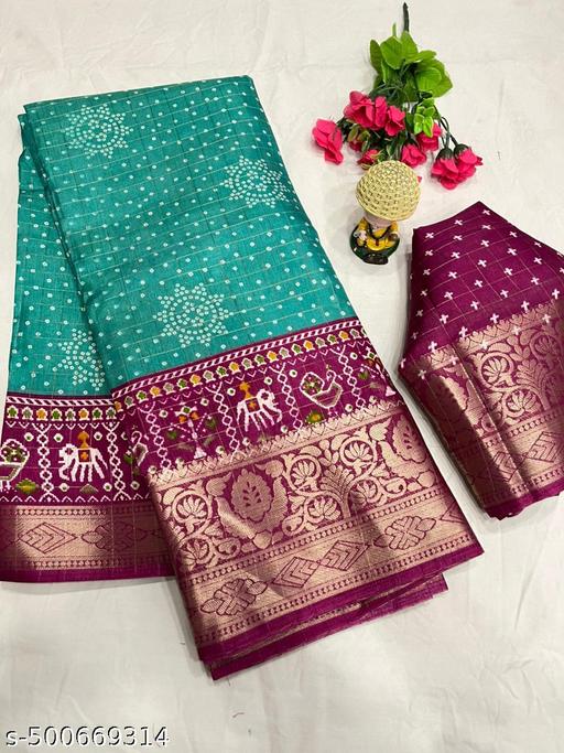 Dola Silk Cheks Jaquard Printed Saree With Blouse