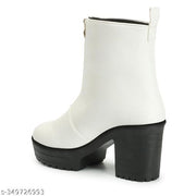 Women Zip Boot Stylish Shoes Stylish White Lace-Up Block Heel Ankle Boots with Black Sole for Women | Trendy Textured Boots for Party & Winter Wear Women Fashion Boot Long Stylish Boot