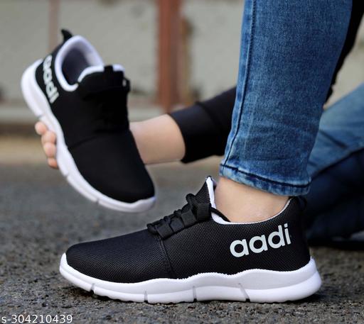 Aadi Men's Black & White Mesh Running Sports Shoes