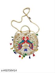 Women's Rajasthani/ Jaipuri Handmade Sling Bag with Banjara Embroidered Handbag moon shape with double handles