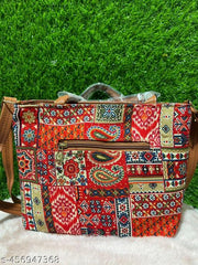 Printed Handicraft Fabric Handbag for Women Office Bag Ladies Shoulder Bag Tote For Women College Girls