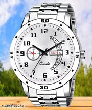 White dial day and date function working analog sports watch for mens and boys(metal belt day and date watch for mens)