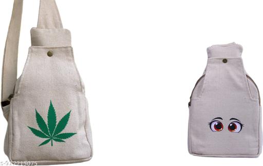 Eco-Friendly Canvas Sling Bag with Cute Cartoon Eyes Print Coss Body Bag Large