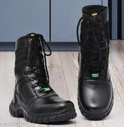 Genuine Leater Long Army Boot Lace Up For Men  (Black)