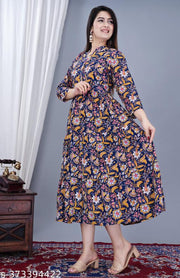 Women's Stylish Full Flair Anrakali Rayon Jaipur printed  Blue Kurta