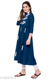 PURVIJA KURTIES STYLISH WHITE EMBROIDERED FLARED KURTA