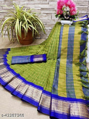NEW KAVYA CHECKS PETTARN WITH ZARI WOVEN DEISGNER SAREE FOR WOMEN