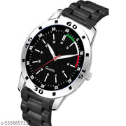 Medboo Black Tri Dial Silver Cash Black Pu Bump Belt Boy and Men Watch