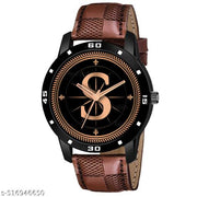 PS WATCHESAnalog Round black Dial ALPHABET S Design Stylish brown Strap Classic Design Fancy Watch for Men and Boys, Pack of 1 ALPHABET S-AVO-BLK-BRW-CHL-1