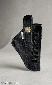 Premium Hair-On Leather 32 Bore Revolver Holster Cover with Secure Button Strap