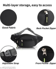 Flikker: Stylish Cross Body Waist Bag For Men Chest Bag Women Fanny Pack Side Kamar Pouch Belt Bag Boys & Girls Unisex Polyester Waterproof Bag (Black, Pack of: 1)