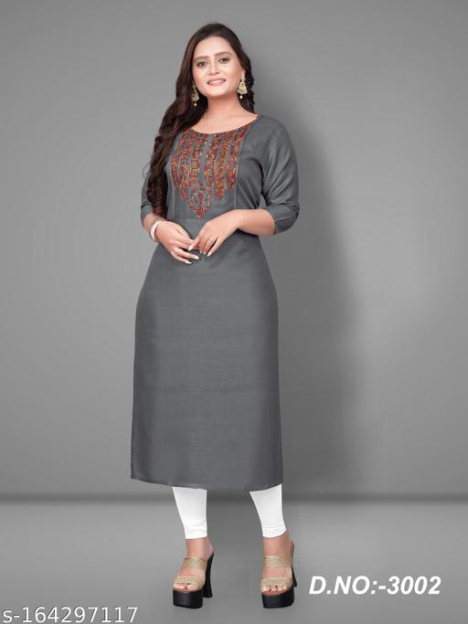 Women's Embroidered Yoke Design Plus Size Rayon Kurtis