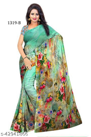 P D Silk Mills Special Georgette DIGITAL saree with blouse PARTY WEAR