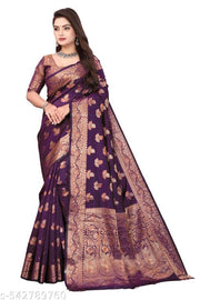 Banarasi Copper Silk Saree with Rich Gold Zari Weaving & Runnig Blouse Piece