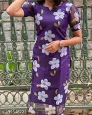 Flower Design Self Design Organza Kurti