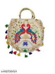 Women's Rajasthani/ Jaipuri Handmade Sling Bag with Banjara Embroidered Handbag moon shape with double handles