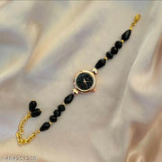 Black Women's Stylish Bracelet Watch,  Beads Bracelet Watch for Girls and women