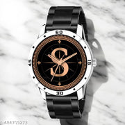 Talgo Analog Round Black Dial ALPHABET S Design Stylish Black Silicone Strap Classic Design Fancy Wrist Watch for Men and Boys, Pack of 1 - ALP-S-AVO-SIL-CDBLK