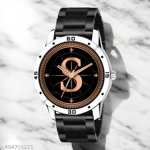 Talgo Analog Round Black Dial ALPHABET S Design Stylish Black Silicone Strap Classic Design Fancy Wrist Watch for Men and Boys, Pack of 1 - ALP-S-AVO-SIL-CDBLK