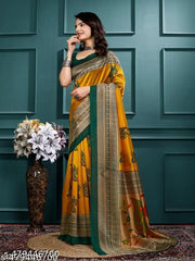 KANOODA Prints Fancy Art Silk Printed Saree With Unstiched Blouse Piece