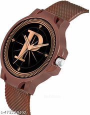Prathshya Analog Round Black Dial ALPHABET P Design Stylish Brown PUn Strap Classic Design Fancy Wrist Watch for Men and Boys, Pack of 1 - ALPHA-P-3K-BRW-SFR