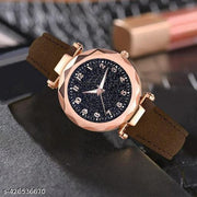 Number Dial Leather Belt Analog Wrist Watch for Women and Girls