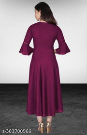 Stylish Anarkali Kurti with Gown Flare Latest Design Trendy Three Quarter Sleeve (WINE)