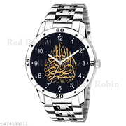 Krolexe Analog Bismillah Isalmic Design Round Dial Latest Fashion Attractive Stainless Steel Silver Strap Stylish Wrist Watch for Muslim Men and Boys, Pack of 1 - IW002-NUM-AVO-SIL-STL