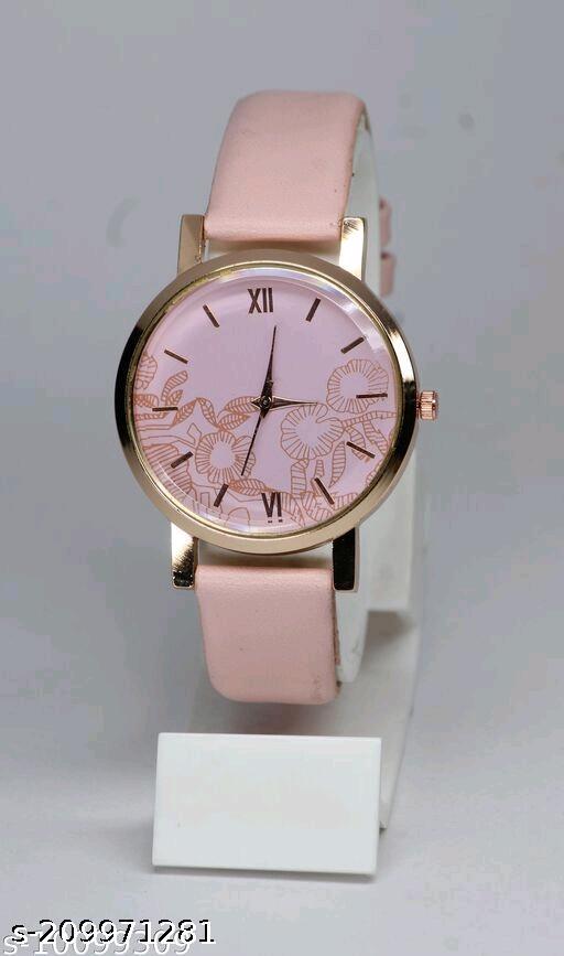 Best Quality Flower Designer Attractive Leather Belt Analog Watches for Women PACK1