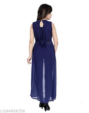 Shimao Women's Solid Georgette Front High-Slit Sleeveless Long Kurti
