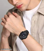 Men Black Leather Casual Analog Watches