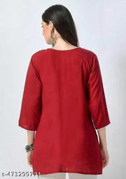 Women's Cotton Top Tunic Hand Embroidered Lucknowi Chikankari Short Kurti