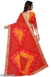 KANOODA prints Bandhani Georgette Multicolor Lace border Saree With Blouse
