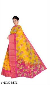 Navsarjan flower Printed cotton YELLOW saree