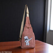 Eco-Friendly Canvas Sling Bag with Cute Cartoon Eyes Print Coss Body Bag Large
