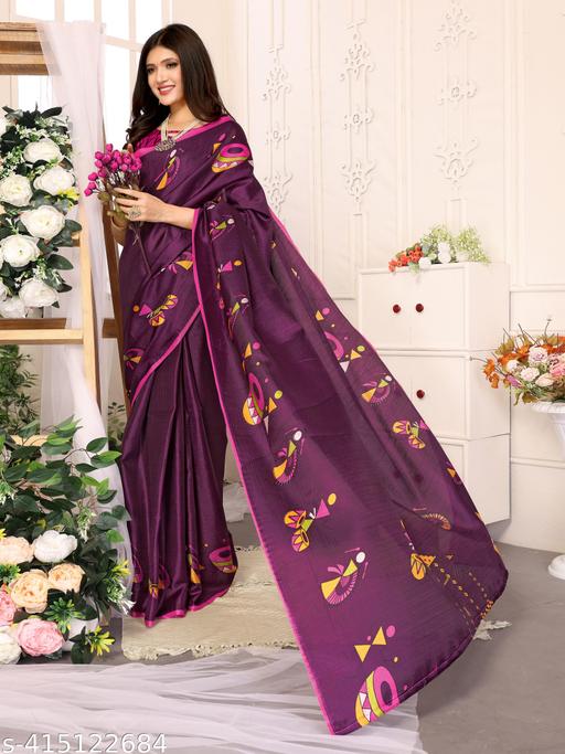 SSC Women's Printed Trendy Art Silk Saree with Blouse Material