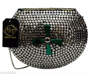 BEAUTY THINK Metal Clutch green & sliver party wear look