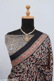 Ajrakh Printed Modal Satin Silk Saree