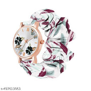 Scrunchies Watch Classic Flower Dial & Unique Scrunchies Watches  Satin Febric Strap Washable And Waterproof Cloth Soft Pattern Scrunchy Bands Watch for Women & Girls  Breclate Watch