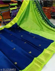 Women's Banarasi Soft Cotton Silk Saree With Unstitched Blouse Piece Women's Cotton Silk Saree Beautiful Women's Free Size Saree With Blouse Piece Women's Zari Woven Cotton Silk Banarasi Saree