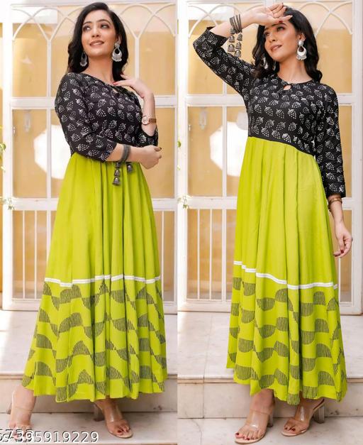 Stylish Rayon Printed Green women Kurtis
