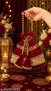 Maroon Lucknowi Velvet Potli Bag For women & Girls