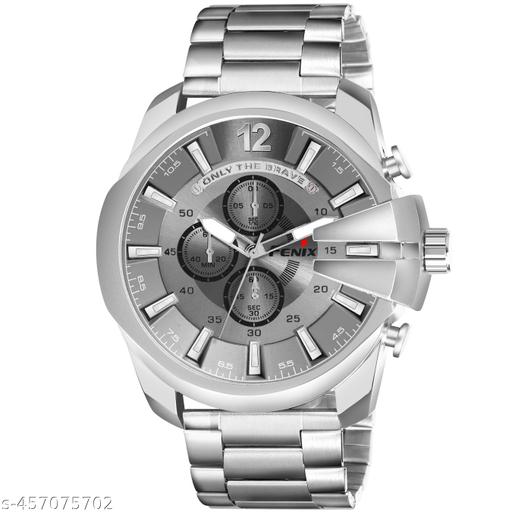 Trendy Men's Analogue Watch with Grey Dial and Stainless Steel Bracelet