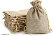 Foxtree Set of 10 Natural Jute Color Potli With Drawstring Gift Bags| Jute Linen Pouches| Burlap Handbags For Festivals, Functions, Baby Showers, Parties & More| Return Gift Bags| 4 x 6-inch