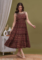 Flared Kurta Beautiful Sleeveless Ethnic Wear Trendy Anarkali Kurta Gown round Neck mirror work Embroidered ethnic Gown