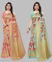 Women's Desinger Art Silk Printed Saree with Blouse Piece( Pack of 2)